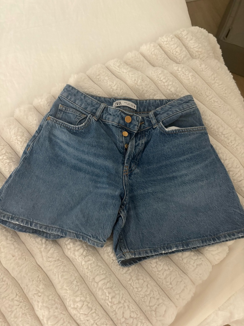 ZARA Medium Blue High-Waist Denim Shorts